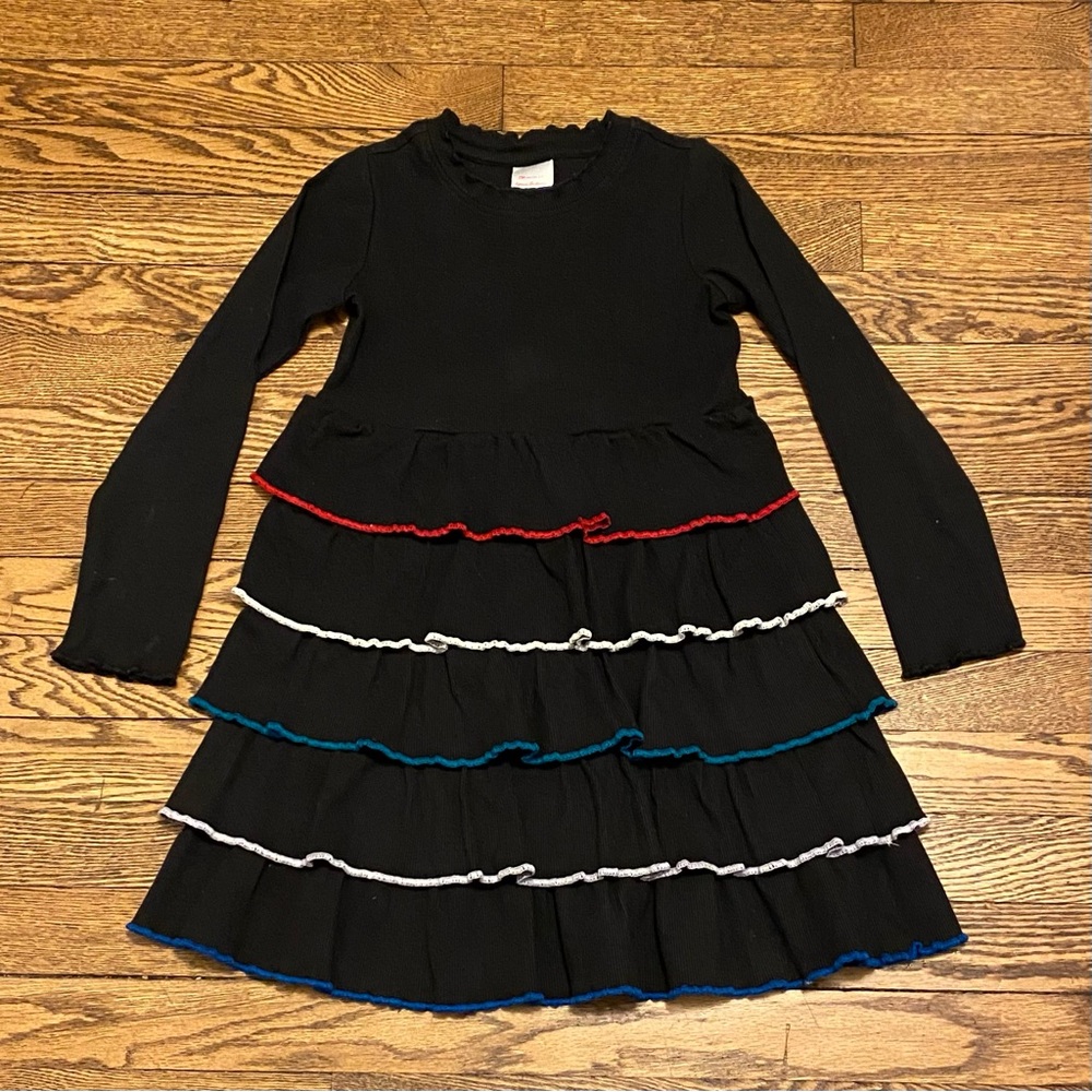 Hanna Andersson 120/6-7Y Ribbed Tiered Ruffle Dress